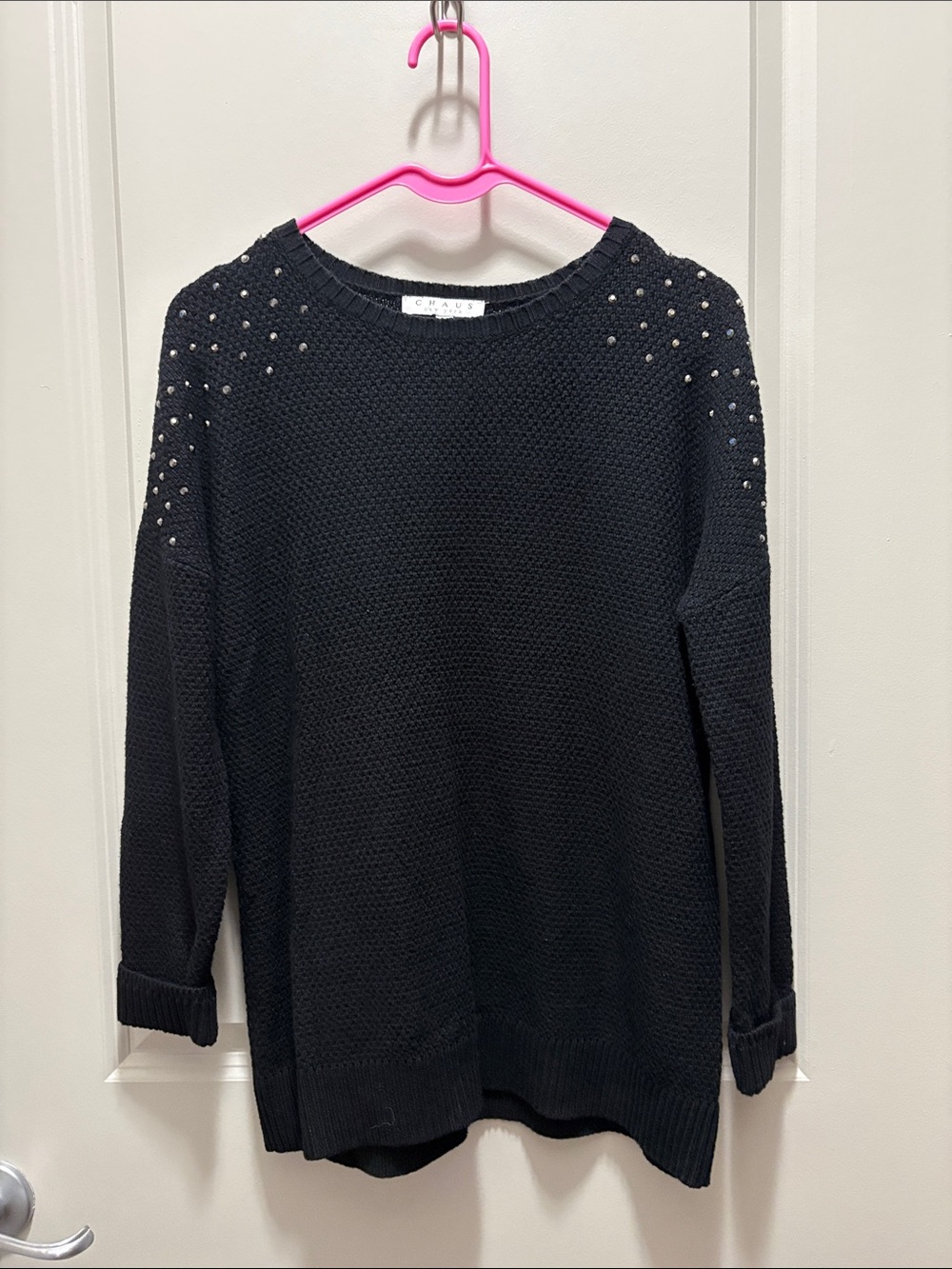 Chaus Black Studded Crewneck Sweater